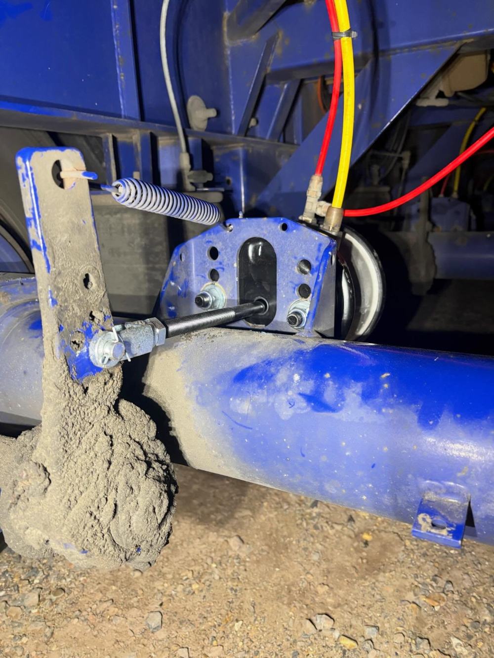 A new brake chamber fitted on a trailer axle